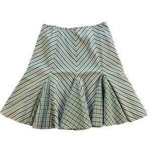 Ralph Lauren Skirt 14 Stripe Plaid Cotton Kick Pleat Ruffle Preppy Y2K 90s EUC
